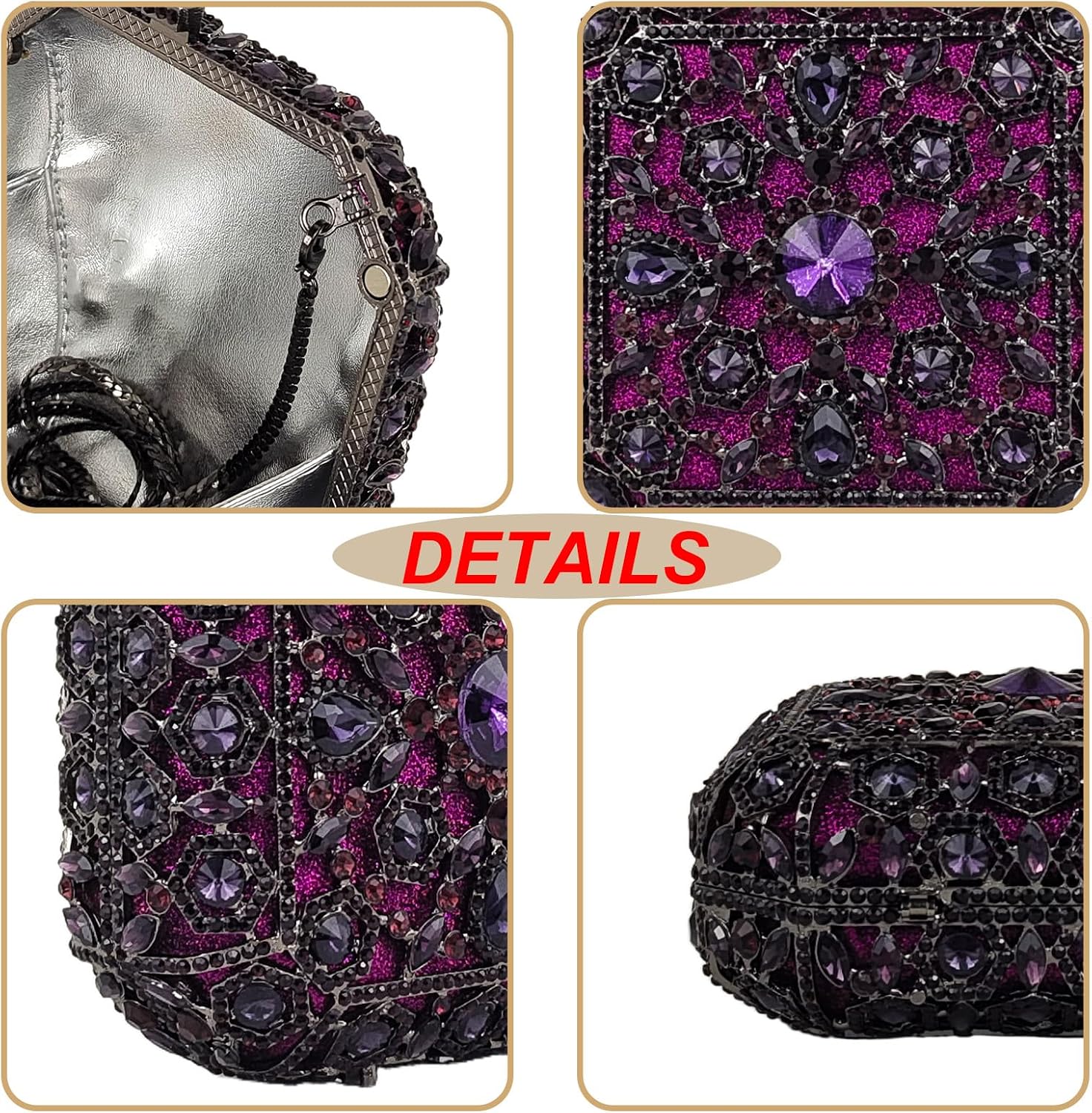 Octagonal Box Evening Bag Cute Crystal Clutch Glitter Women Rhinestone Handbags Party Purses Wedding Bag