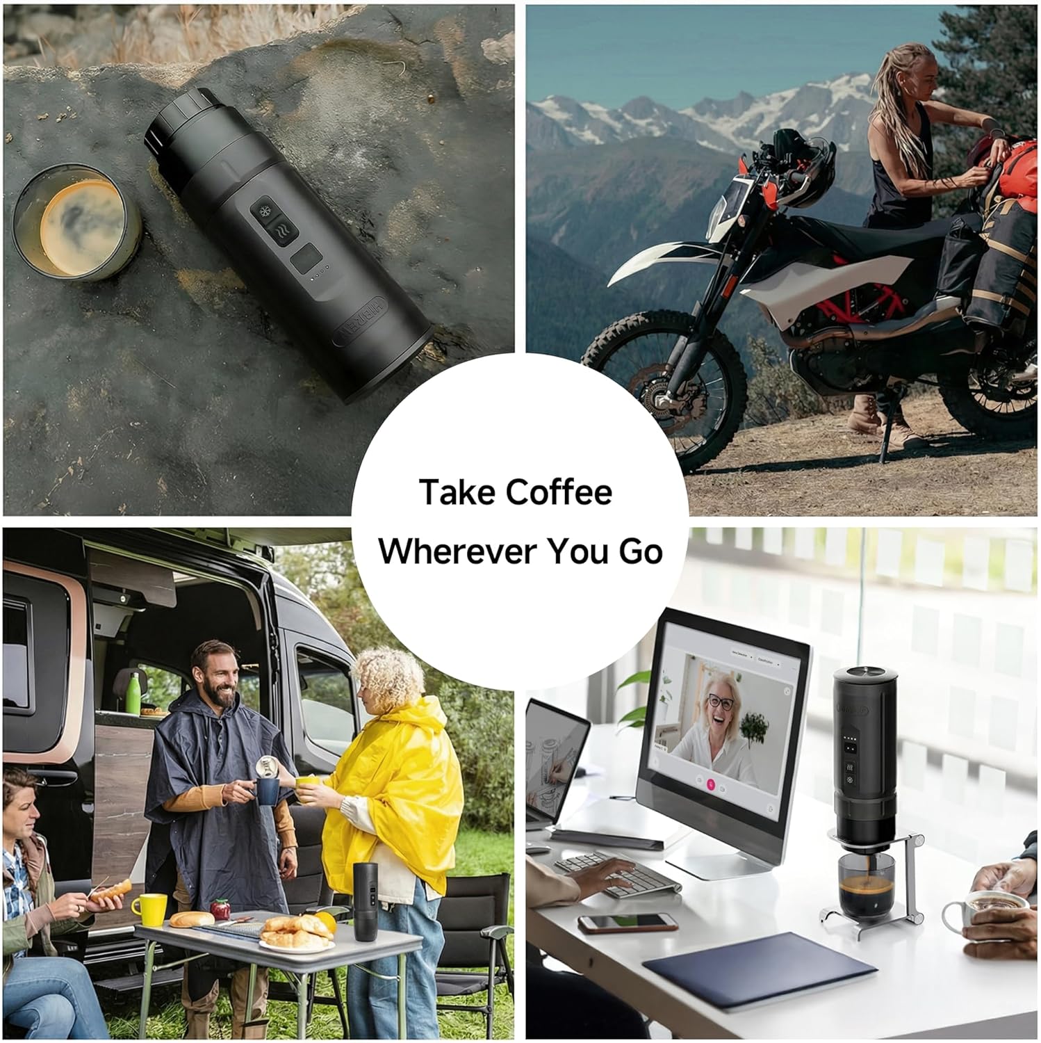 HIBREW H4C Explorer - Portable Electric Espresso Machine, USB-C Rechargeable for Coffee Pods & Ground Coffee, Compact for Home and Travel, with Foldable Holder & Carrying Case (Black)