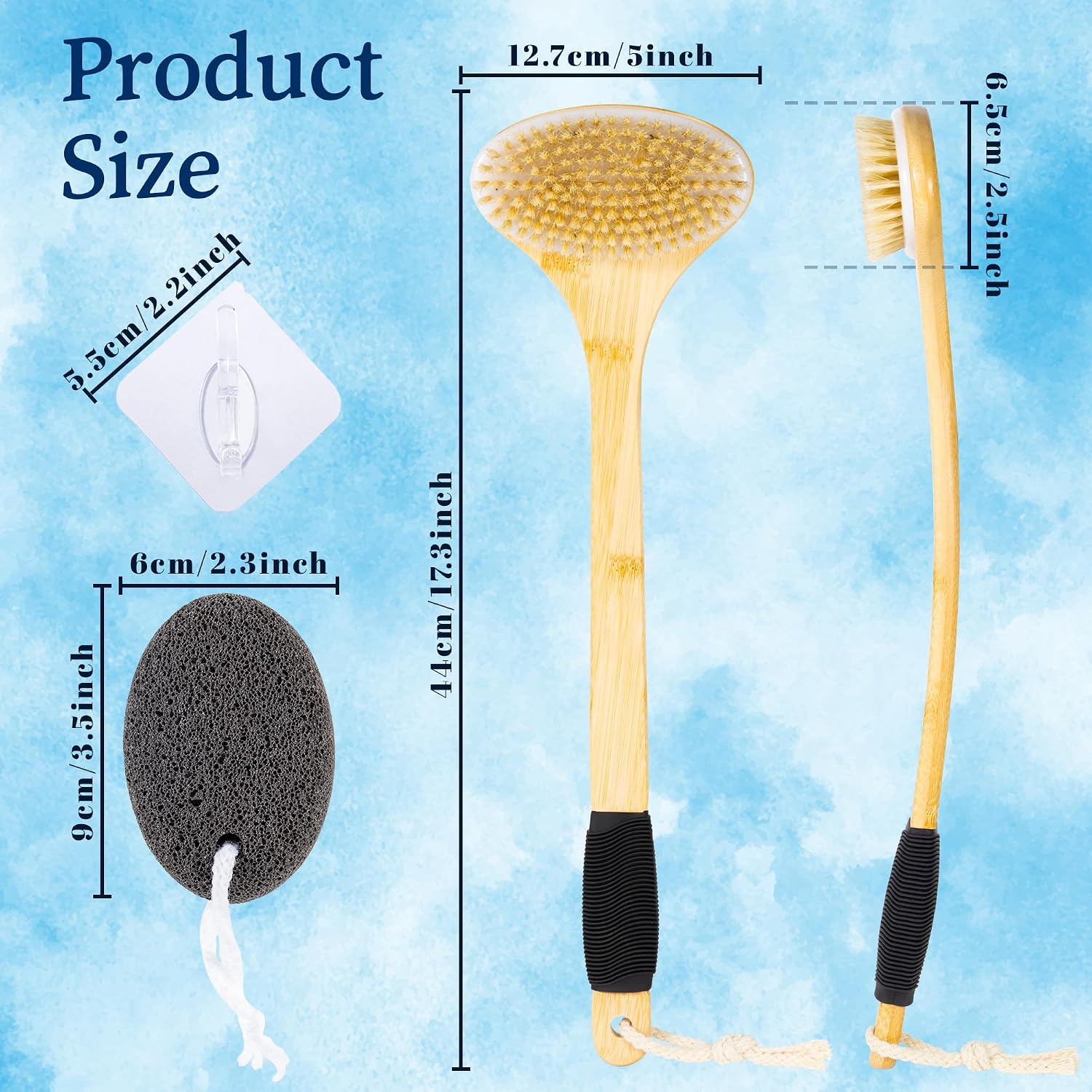 SIMPOR Back Scrubber for Shower, Wooden Long Handle Bath Brush for Wet Dry
