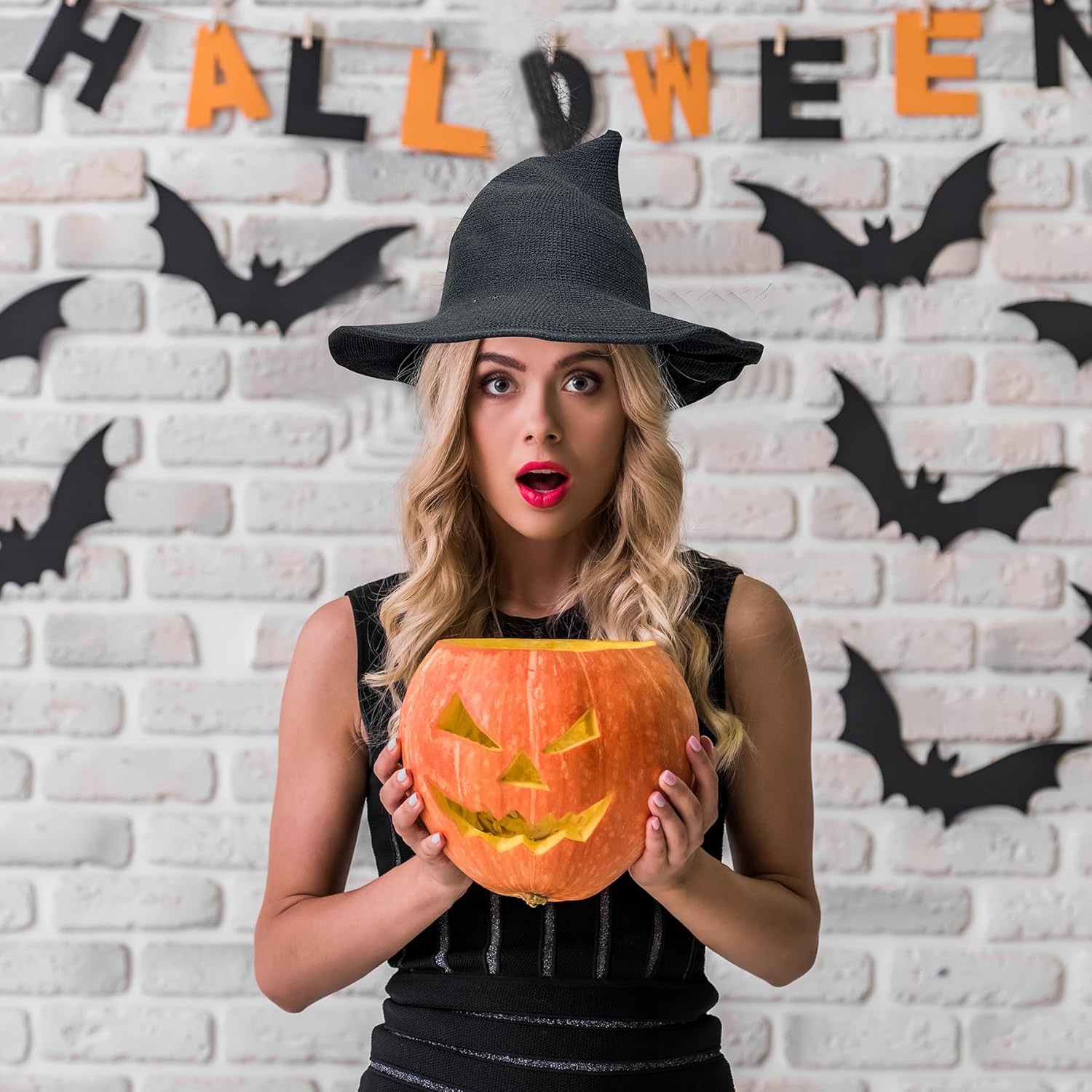 Lanzom Women Lady Halloween Witch Hat Wool Knitted Cap for Party Masquerade Cosplay Costume Accessory - Image 5