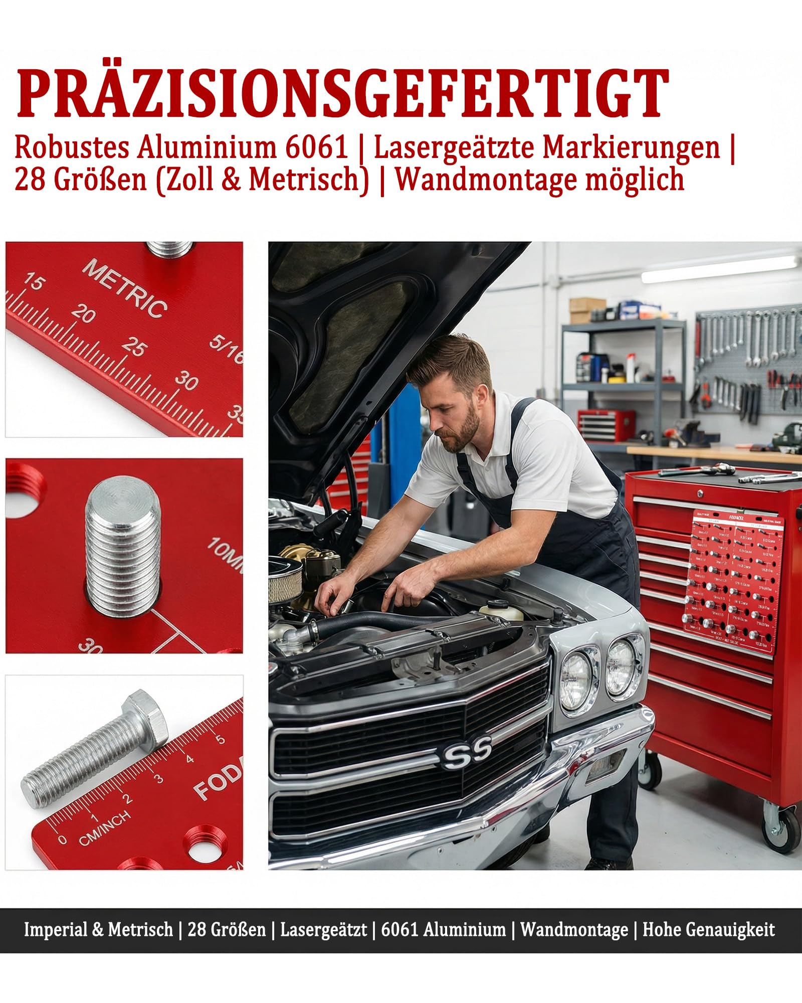 28 Löcher Gewindeprüfer für Muttern und Schrauben: Gewindelehre Thread Checker mit 14 Standard- und 14 Metrischen Gewinden aus Aluminium für Werkstatt Mechaniker Handwerker