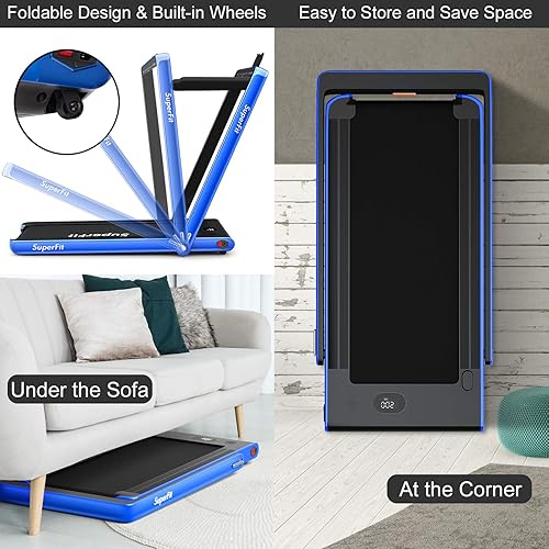 Miniatura 4 de Goplus Caminadora plegable 2 en 1 con pantalla doble, 2.25 HP Superfit debajo del escritorio, cinta de correr eléctrica, sin instalación, altavoz de