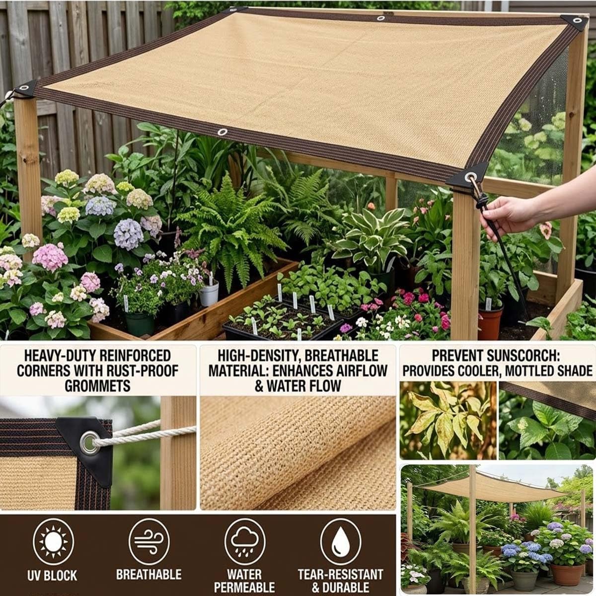 Red de Sombreado, 80% de Protección Solar Malla Sombreadora Exterior, Malla Sombreo Tela de Sombra para Jardín Pérgola Invernadero, 1X2m 2x6m 5x9m 3x5m 3x9m 4x8m 4x7m 6x9m, Beige(6mx9m)