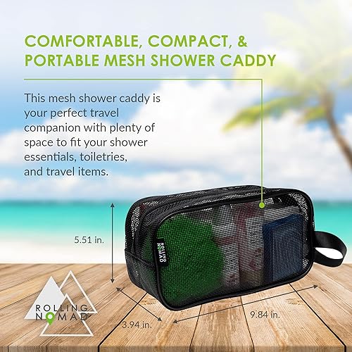 Miniatura 4 de Organizador de ducha de malla, pequeño bolso de aseo portátil de viaje con asas, organizador de accesorios de malla para gimnasio, dormitorio