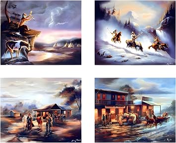 Western Cowboys With Old Horses Western Theme Four Set 8x10 Picture Wall Decor Art Print Posters