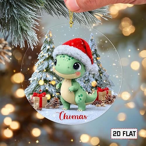 Miniatura 4 de Adorno acrílico de dinosaurio personalizado, adorno de Navidad de dinosaurio, para niños varones pequeños, bonita decoración de dinosaurio bebé para