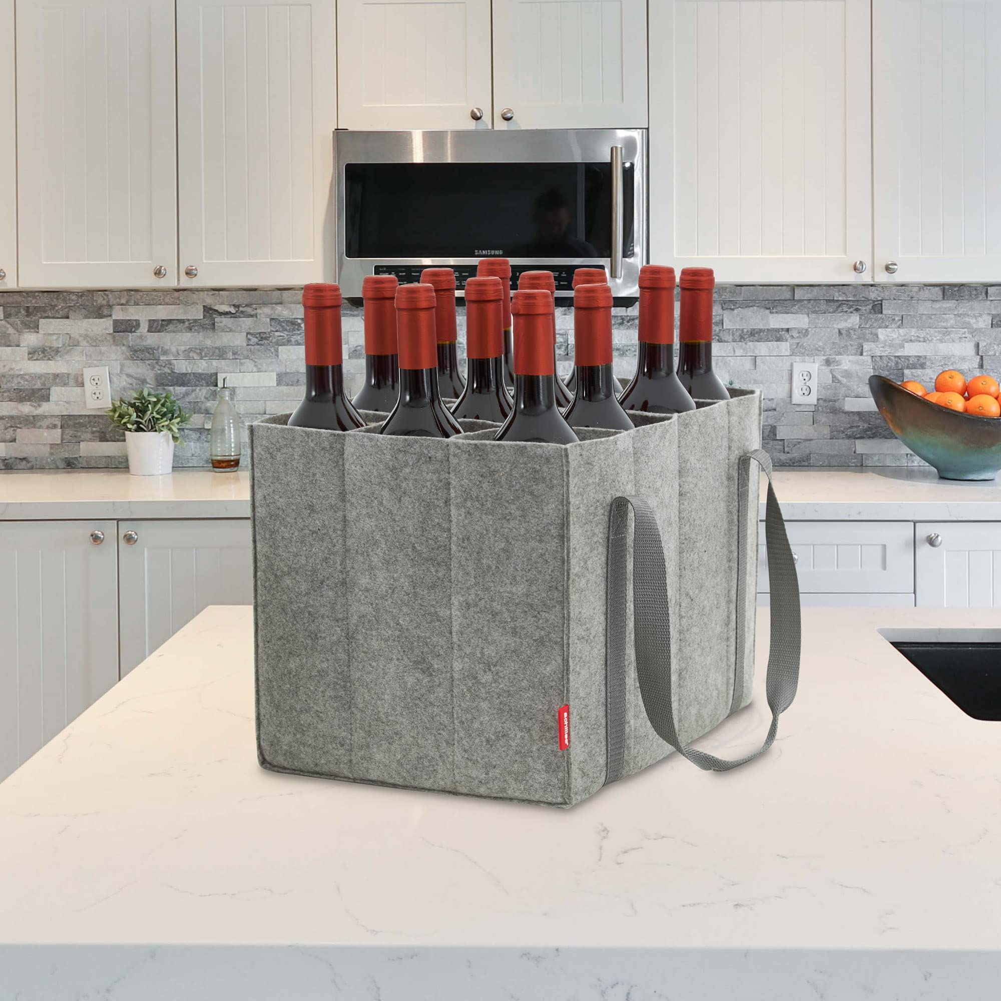 achilles Borsa per Bottiglie Con 12 Scomparti, Anche per Bottiglie Da 1,5 Litri, Borsa per Bottiglie In Feltro, 100% Riciclato (Grigio)(Per 12 bottiglie)