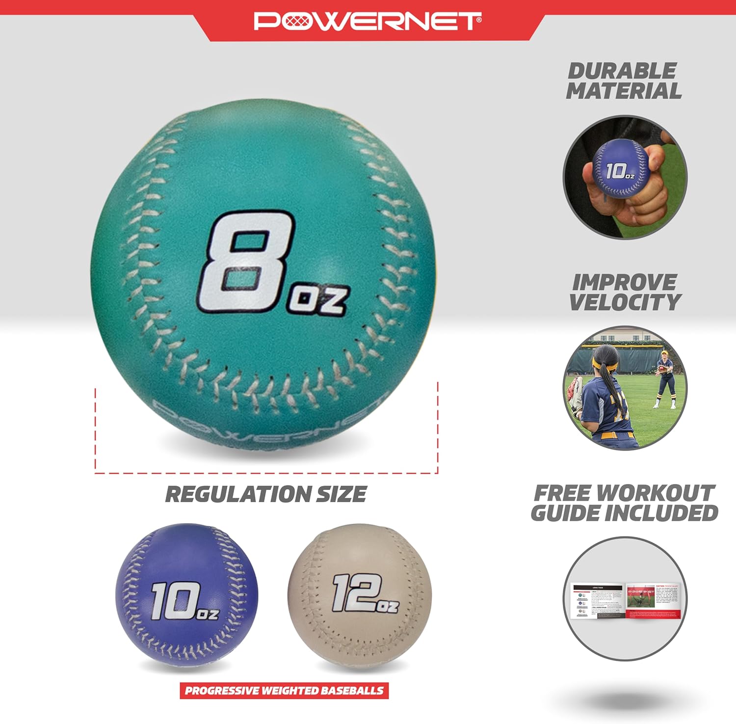 PowerNet Weighted Baseball Bundle, Heavy Training Balls for Pitching and Throwing, Baseball Training Equipment to Build Strength, Weighted Baseballs for Throwing, Long Toss, Command & Core Set