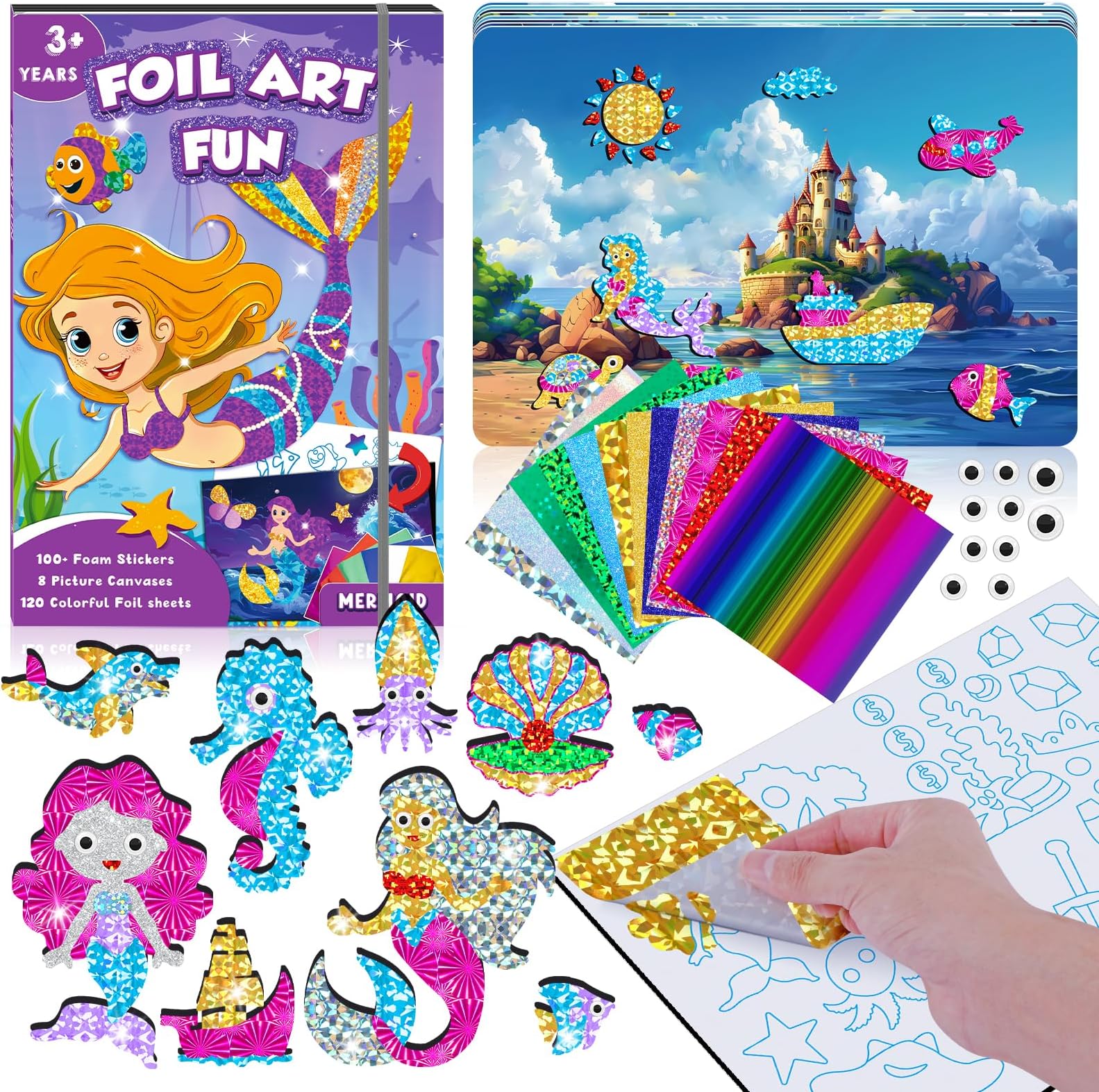 homicozy Art & Craft Activity for Kids-Foil Fun Mermaid,No Mess Art Crafts fo...