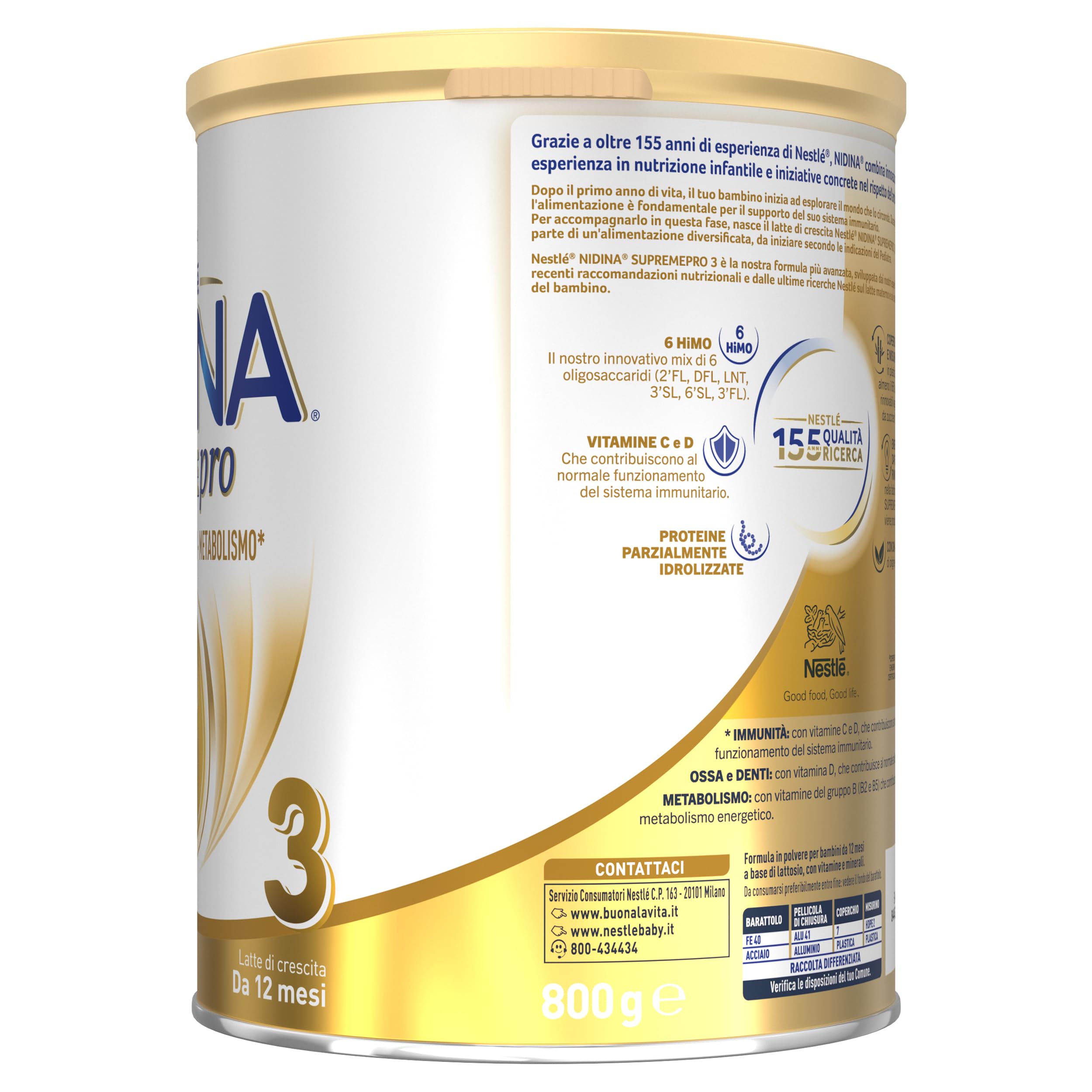 NIDINA SUPREMEpro 3 Latte di Crescita Polvere da 12 mesi, Latta 800g