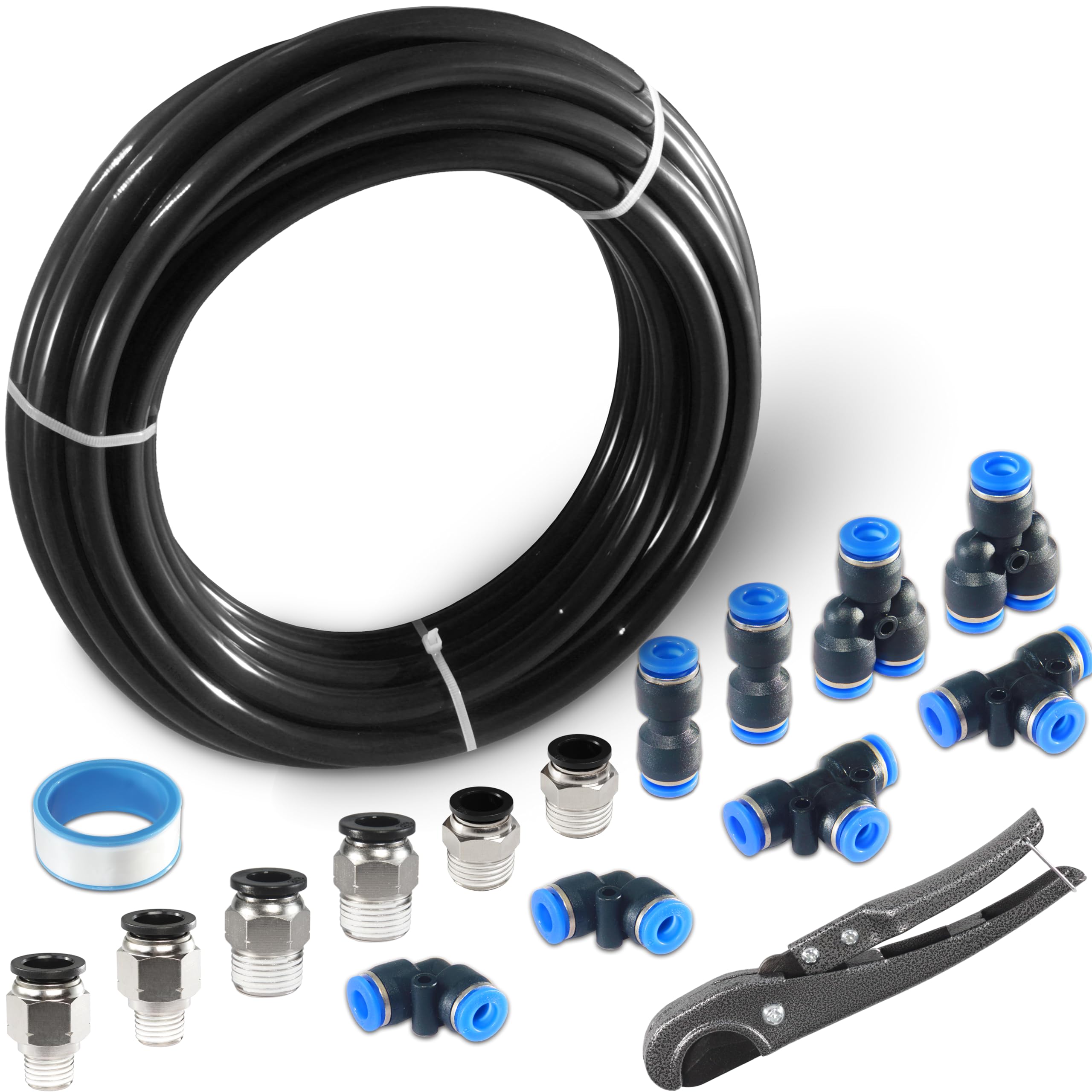 MSAEIQUN Pneumatic Tubing Black PU Air Hose Pipe Tube Kit 1/2" OD 3/8" ID 12 Meter 39.4ft for Air Line or Fluid Transfer (1/2 x 12M) (1/2 x 12m, Black