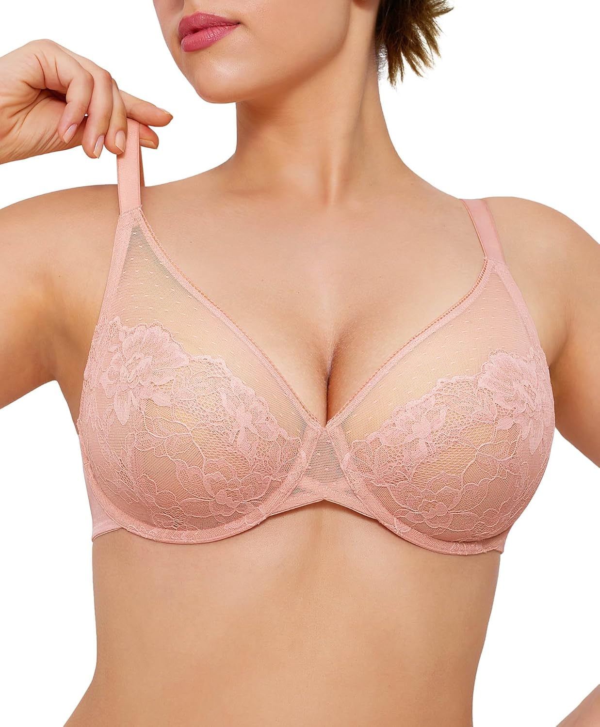 Popilush Minimizer Bras for Women Plus Size Full Coverage Lace Underwire Support Push Up Bra for Heavy Breast Everyday Wear