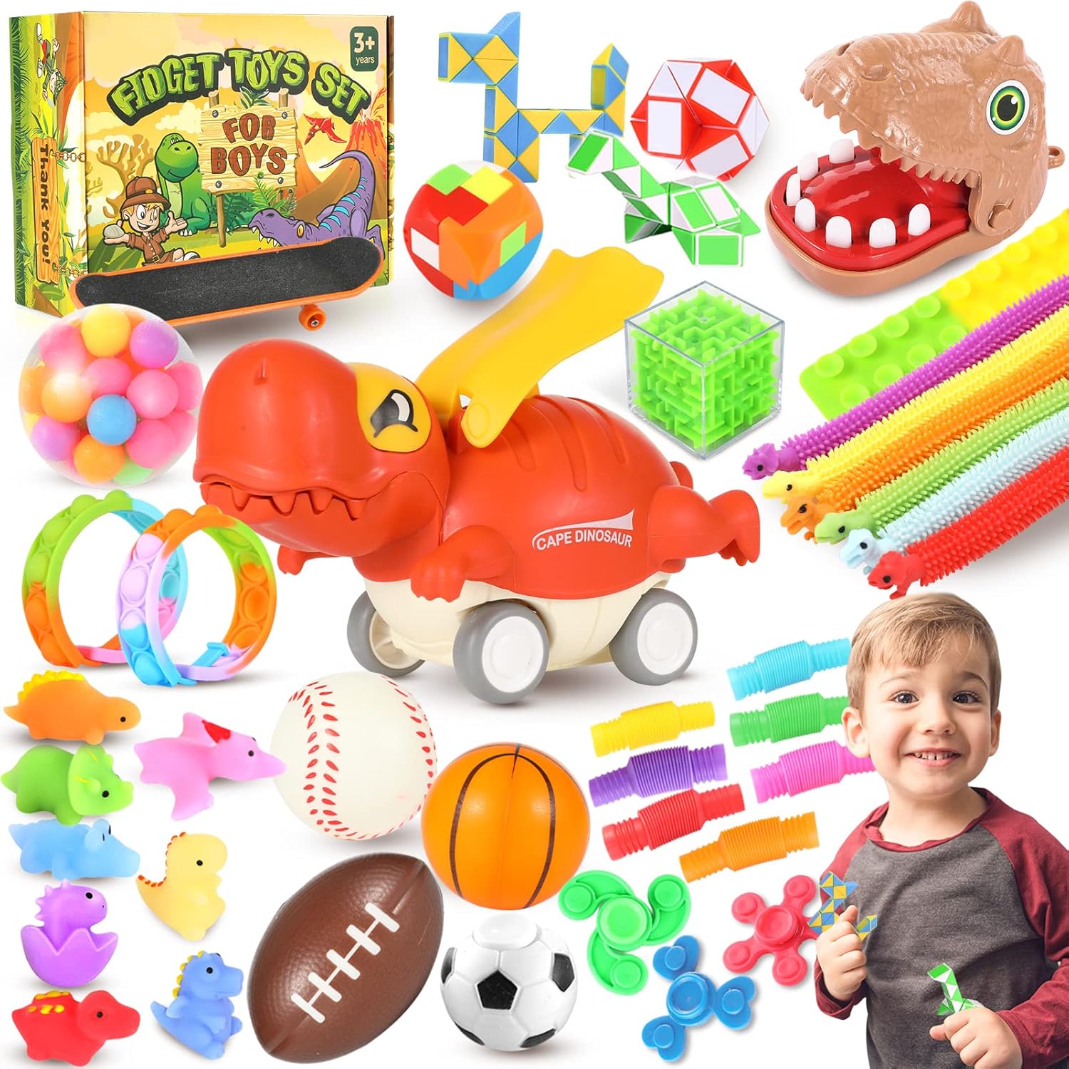Fidget Toys Pack for Boys 40 Pack Dinosaur Sensory Squishy Tik Tok