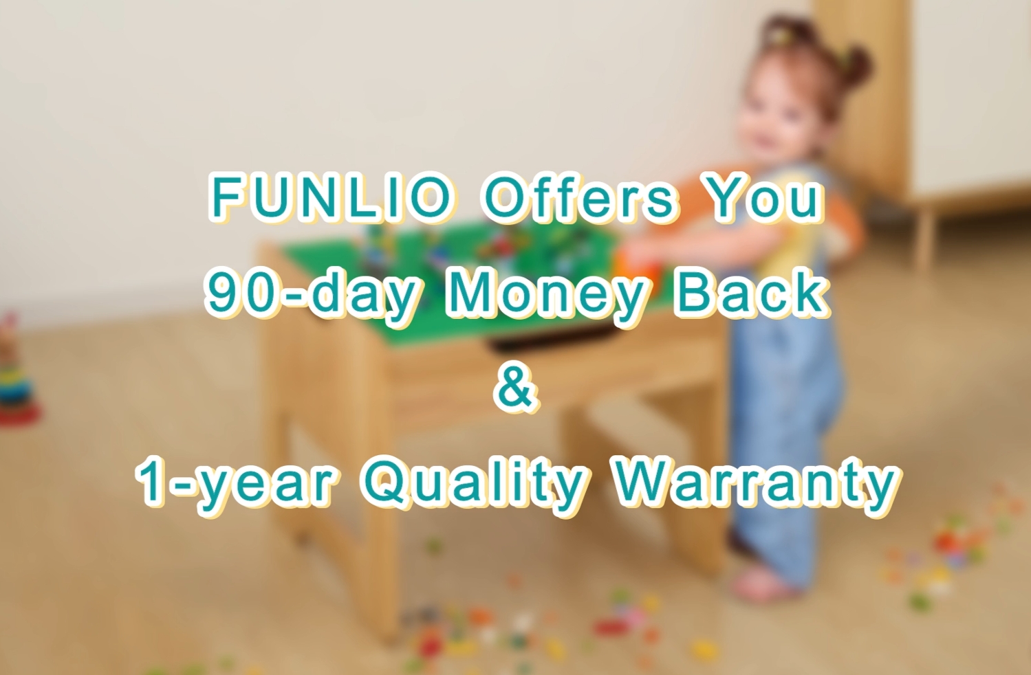FUNLIO Table D'Activités 2-en-1 En Bois Massif Pour Enfants Dès 3 Ans - Réglable En Hauteur Avec 450 Blocs Et Rangement - Certifiée CPC Et CE