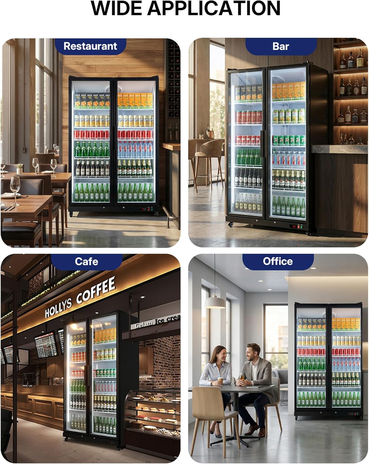 Upstreman Commercial Beverage Refrigerator, 27.1 Cu.Ft Glass Door Display Refrigerator with Soft LED Light and Adjustable Shelves, Merchandiser Cooler for Restaurant, Cafe, Bar, Office