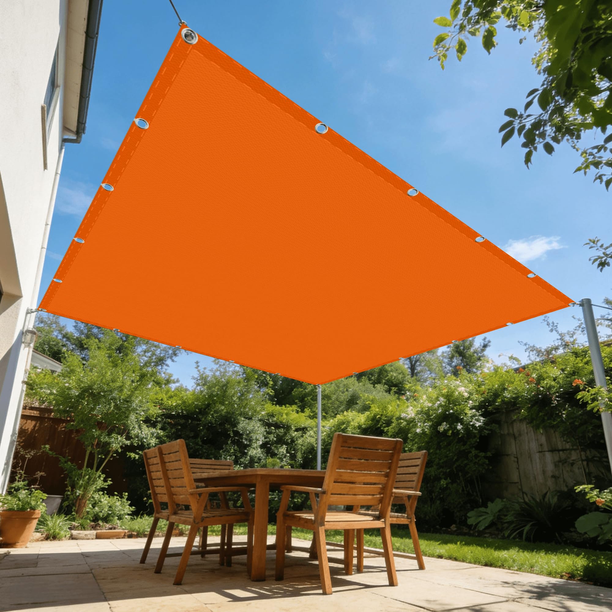 Square Shade Sails 180 x 180 cm Waterproof Sun Shade Sail Waterproof Rectangle Canopy with Free Rope for Outdoor Courtyard Garden Patio Carport Lawn Swimming Pool, Orange — image 1