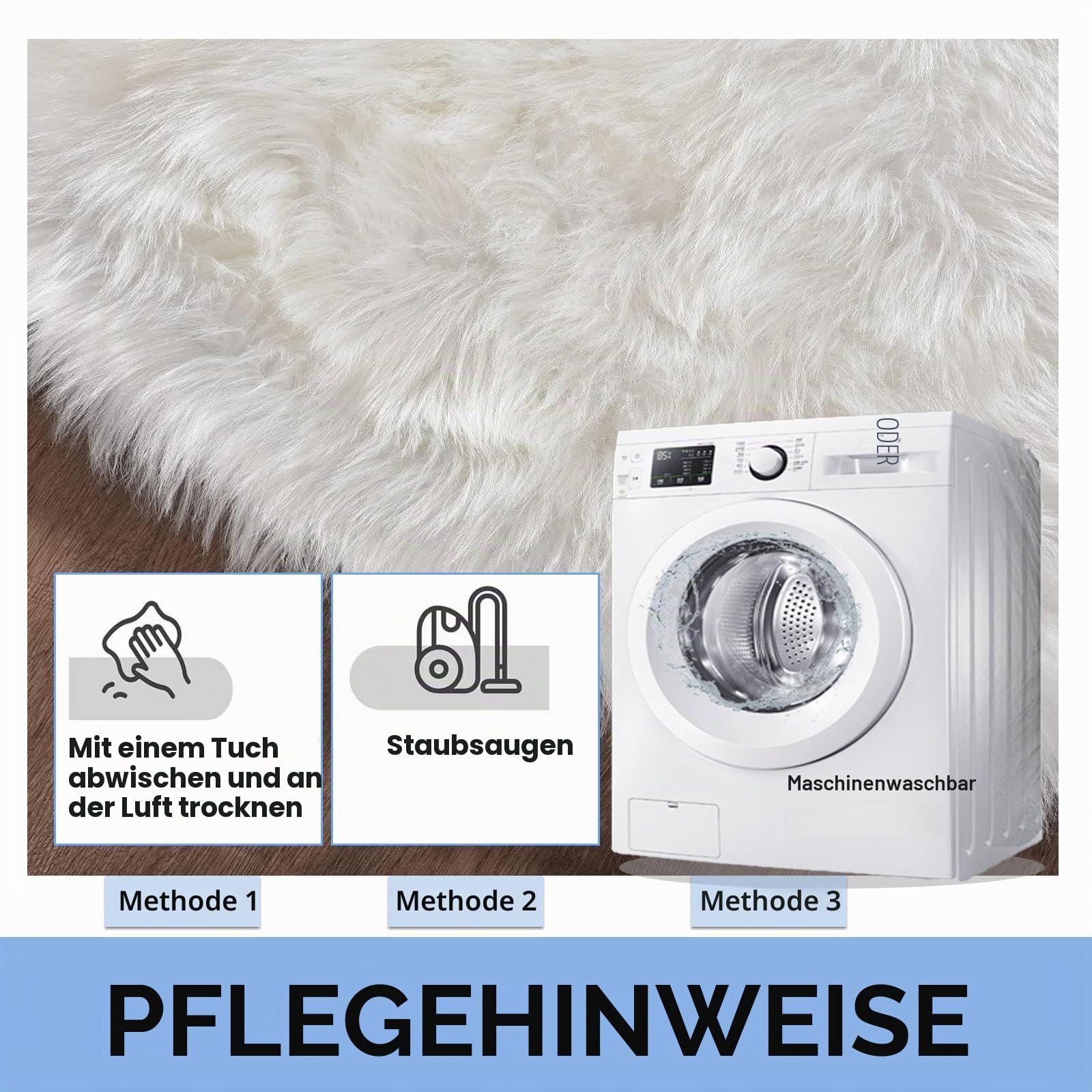 120cm Runder Teppich Weiß Flauschig Teppich für Schlafzimmer
