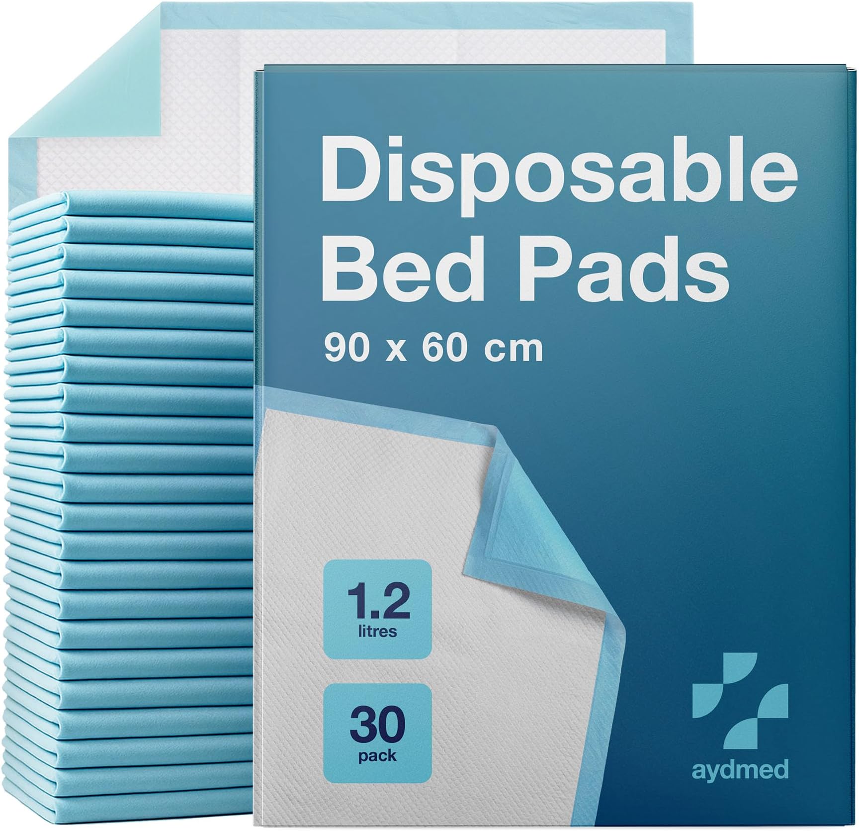 30 x AYDMED Incontinence Bed Pads 90 x 60cm | Large Disposable Incontinence Pads | Maximum Absorbency Incontinence Bed Sheets For Adults, Children & Babies | 1,200ML Capacity