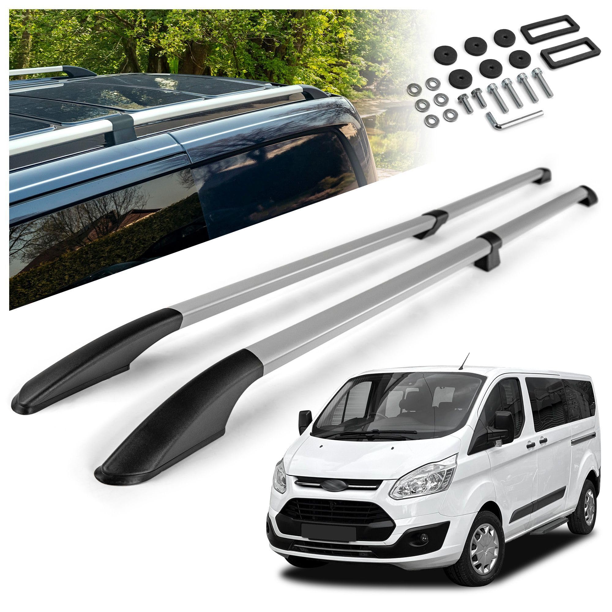 CHROMEMASTER | Dachrelinge Dachträger Kompatibel mit Ford Tourneo Custom L2 LANG 2012-2023; Geeignet zur Montage von Dachträgern, Dachboxen und Fahrradträgern | Einfache und Schnelle Montage | Alu