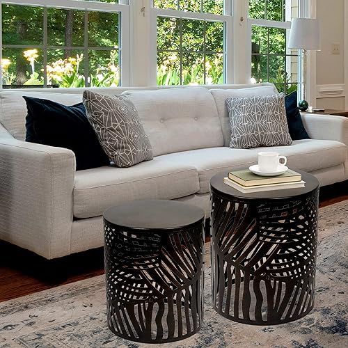 Miniatura 2 de Joveco Juego de 2 mesas de acento de metal mesa de centro anidada moderna mesa auxiliar mesas auxiliares decorativas taburetes de noche para sala de