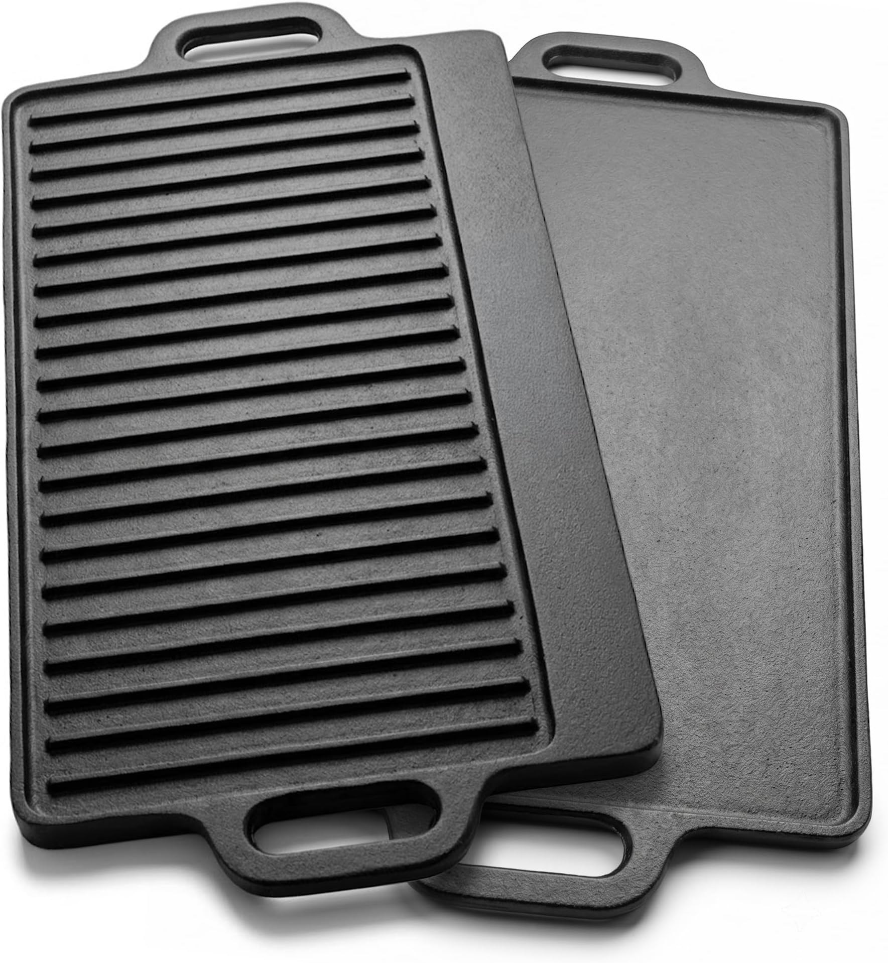 Cast Iron Griddle Plate for Gas Hob, Pre-Seasoned Reversible Cast Iron Griddle Pan, Rectangular Plate Grooved to Drain Fats for Healthy Food Large Grill Pan & Steak Pan 50 Cm X 23 Cm