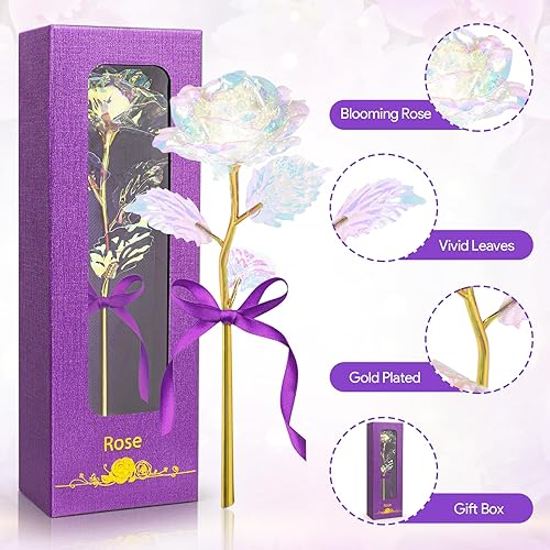 Miniatura 8 de Regalos para el día de San Valentín para ella, novia, regalos de rosas para mujeres, esposa, rosa artificial arco iris, regalos para mamá con tallo