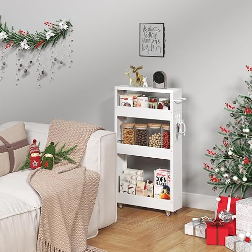 Miniatura 7 de Carrito de almacenamiento delgado, carrito de cocina de 4 niveles, armario de almacenamiento estrecho con asa y ruedas, estante de metal para