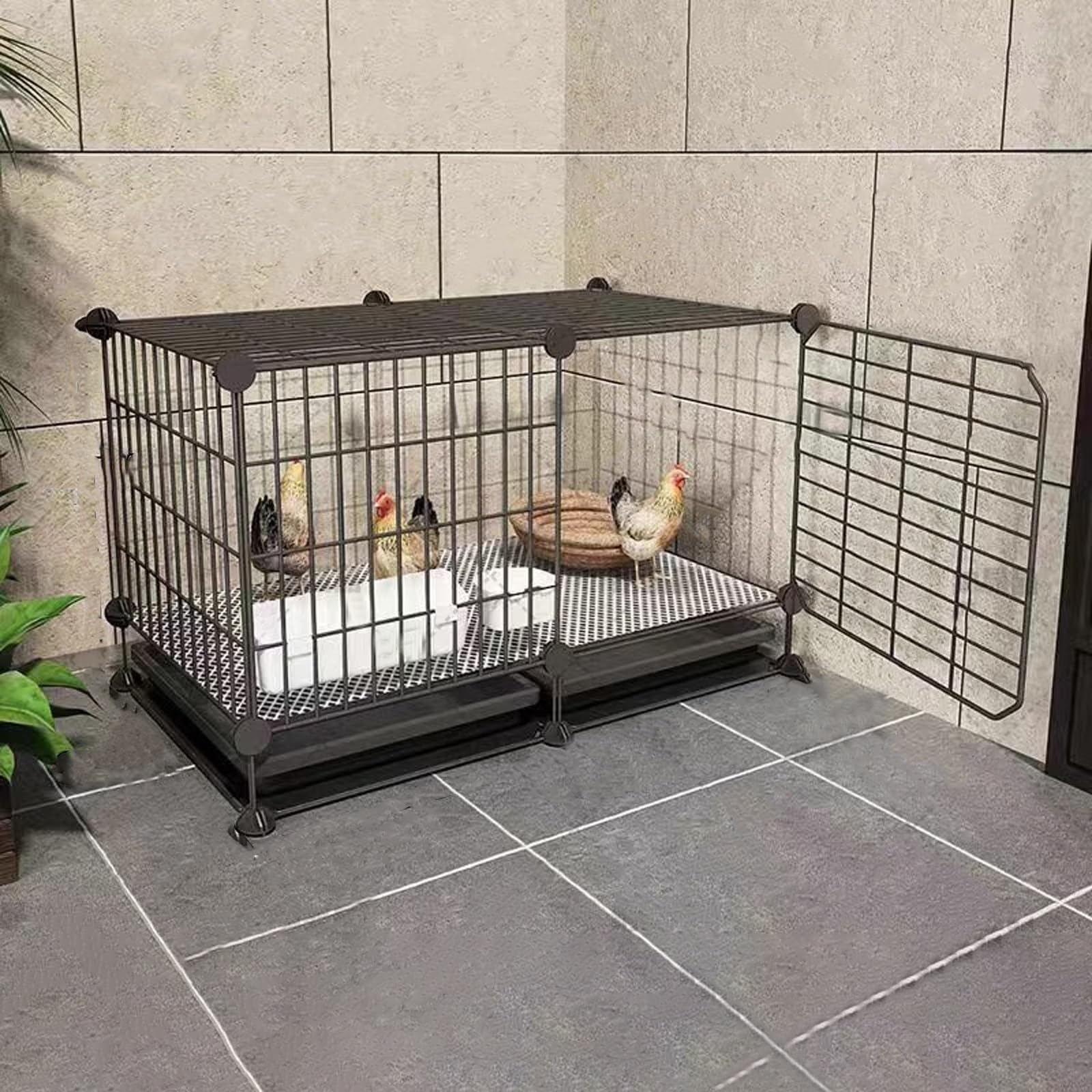 Jaula para Aves de Corral, Gallinero Interior con Bandeja Extraíble para Limpieza Fácil (75 x 39 x 49 cm)