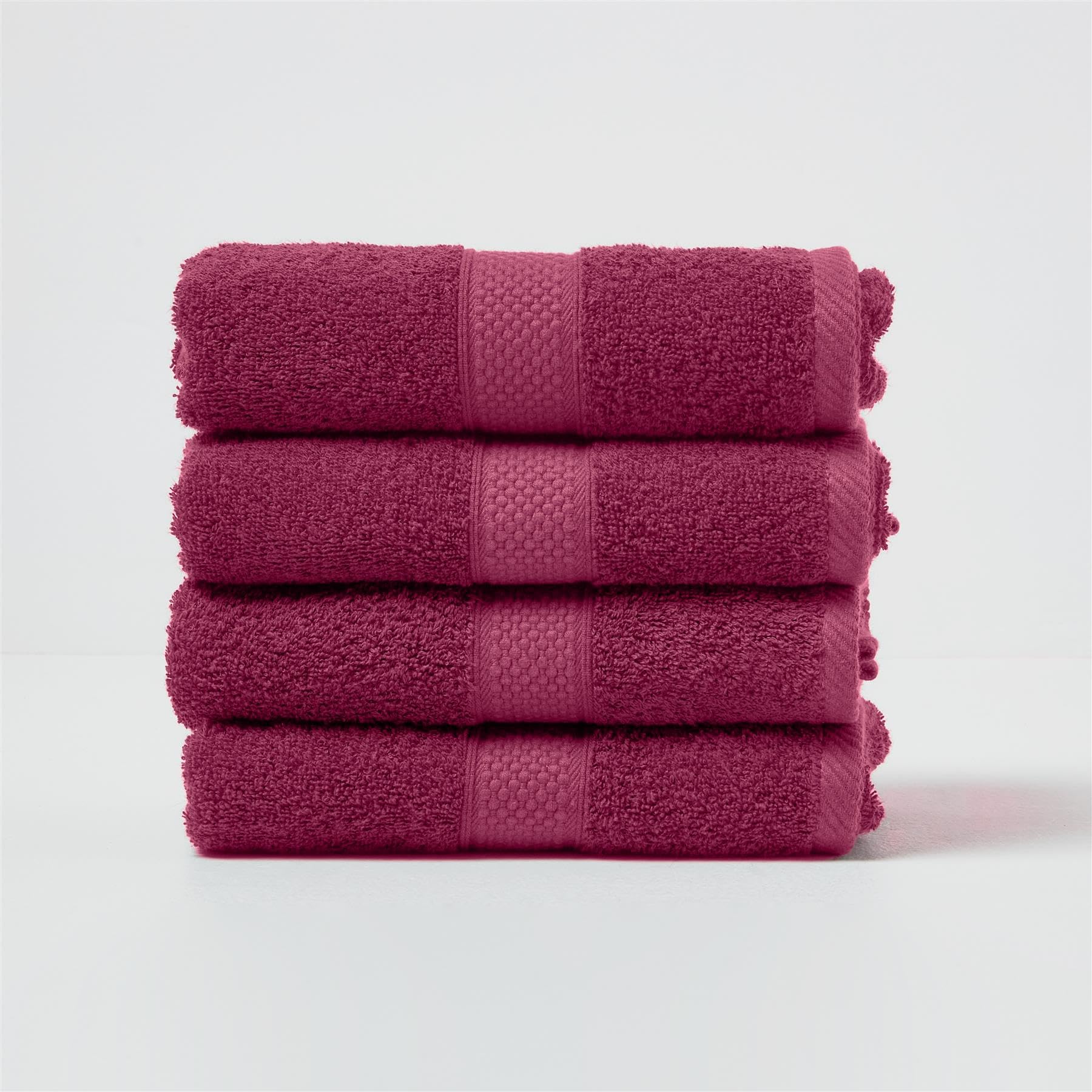 HOMESCAPES Burgundy Turkish Cotton Set of 4 Hand Towels Super Soft Thick & Absorbent 500 GSM Towel Heavy Weight for everyday Luxury
