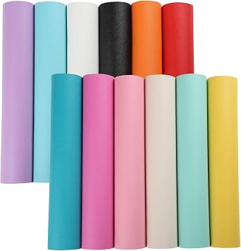 Picheng Solid Faux Leather Sheets Macaron Jelly Candy Assorted Leather Sheets 12pcs/Set 8.2" x 11.8" Faux Leather Fabric Plain Texture Leather PU Bundle for Earring Bows Crafts Pastel Colors