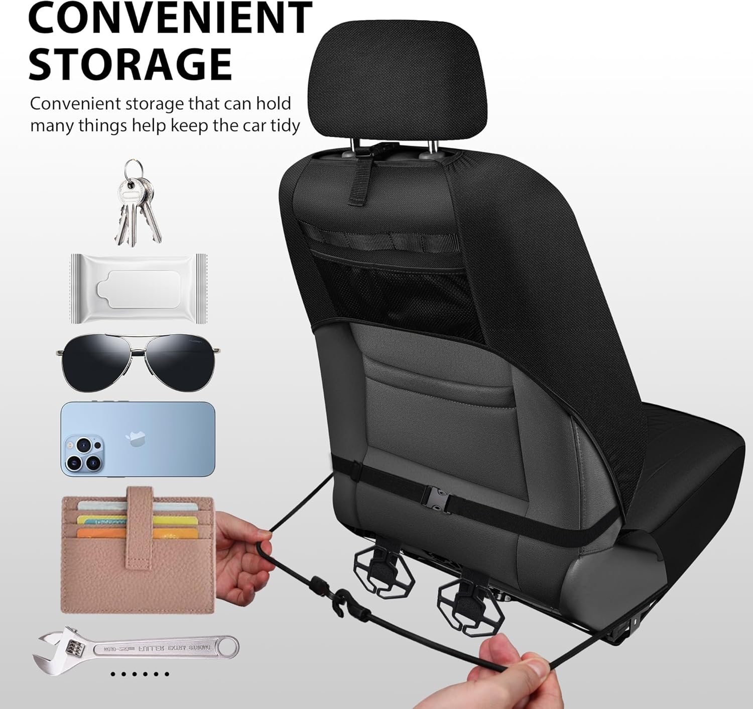 CAR PASS Oxford Bling Diamond Car Seat Covers Full Set Interior Sets, Waterproof Shining Glitter Sparkly Crystal Universal Armrest Fit 95% Automotive Truck SUV Cute Women Girl, All Black Rhinestone