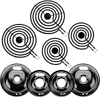 Vista 1 de W10290350 W10290353 Porcelain Burner Drip Pan Bowls & MP22YA Electric Range Burner Element Unit Set by Cenipar-Compatible with Whirl-pool