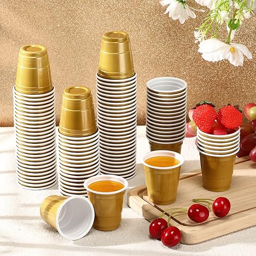 Miniatura 6 de Roshtia Paquete de 100 vasos de plástico de 2 onzas, mini vasos de chupito desechables de 2 onzas pequeñas de plástico para bodas, fiestas de