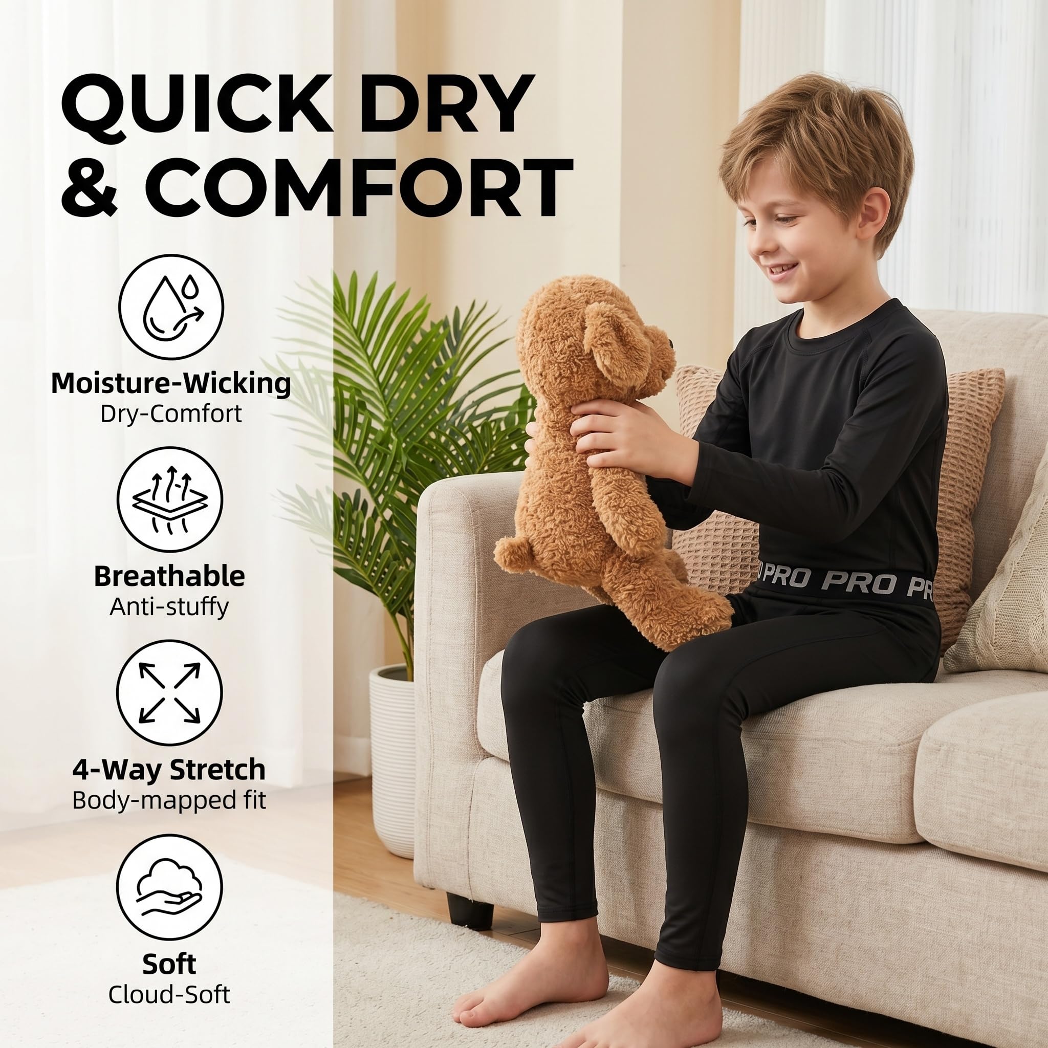 LANBAOSI Maillot de compression à manches longues pour garçon - Leggings thermiques de football - Sous-vêtement athlétique