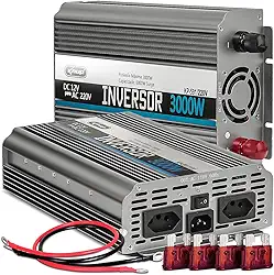 Inversor 12v Para 220v 3000w Pico 6000w Conversor De Tensão E Carregador De Bateria Compatível com Placas Solares Até 1500w Com Proteção Acompanha 4 Fusíveis Vermelho de 35A