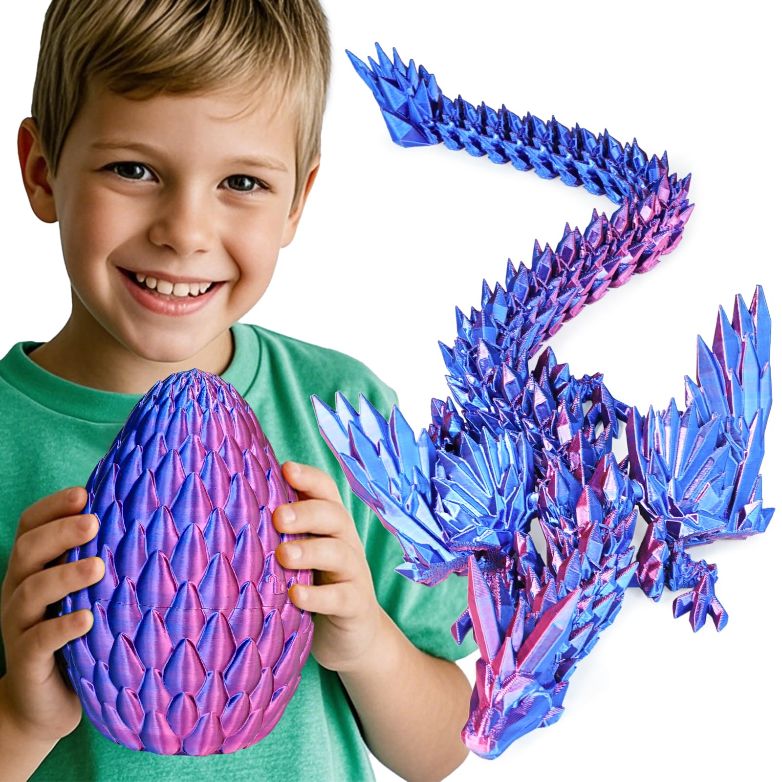 Olee Odee 3D gedruckte Drachen Eier mit beweglichem Drachen Sammler Figuren Fidget Spielzeug für Erwachsene Kinder Geburtstags Oster Regal Dekoration Aquarium,Lila,L (H: 18 cm)