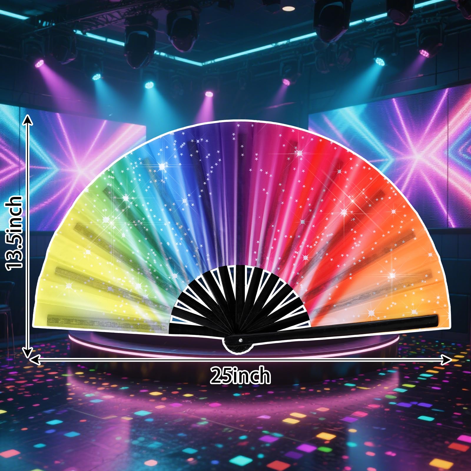 HOVEOX 2 Pieces Big Folding Fans Colorful Handheld Fan Large Folding Hand Fan Foldable Hand Fans for Party (Colorful)