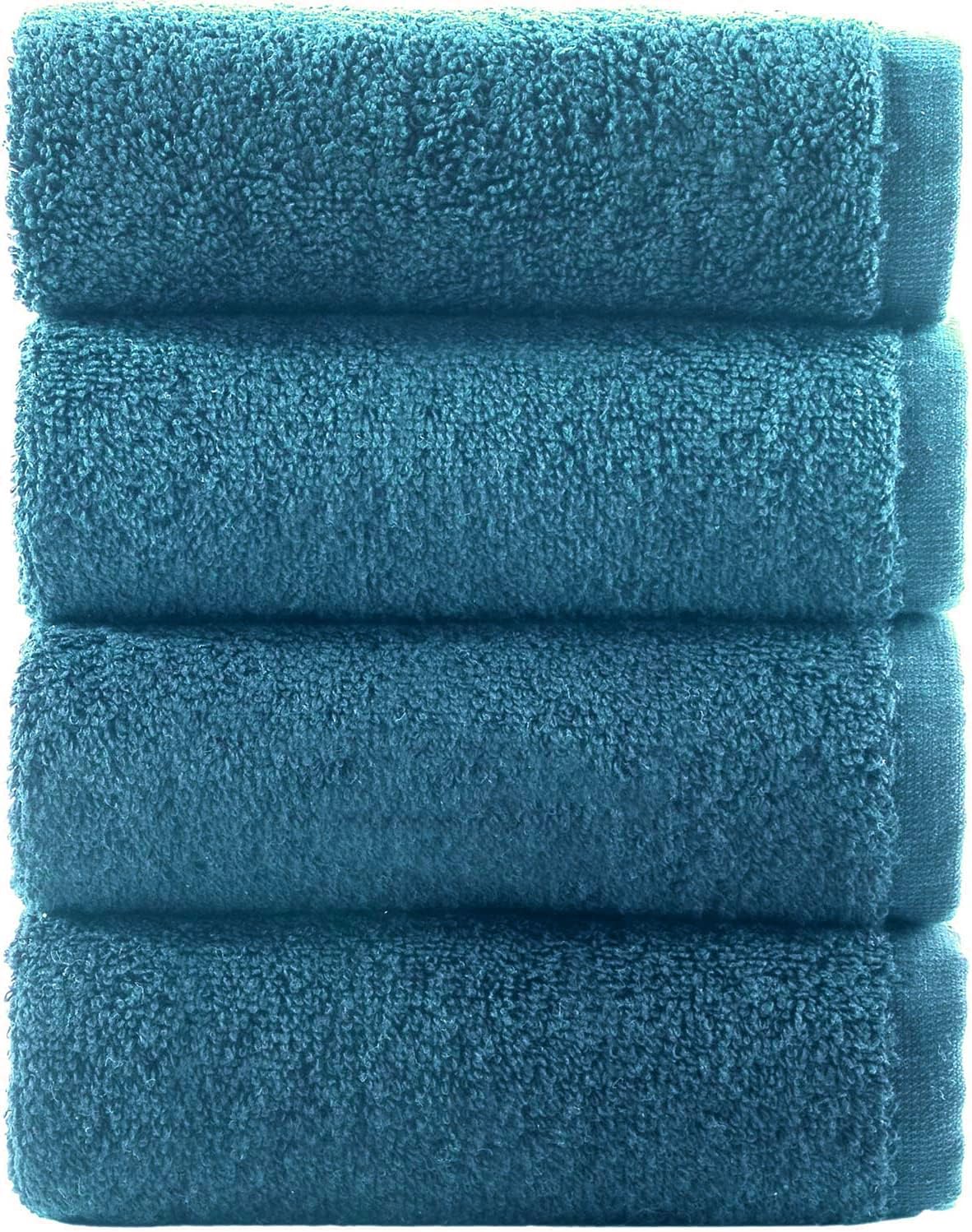 4 X Face Cloths -500 GSM- Premium Egyptian Cotton Flannel Wash Cloth Fingertip Towel Set for Gym, Spa (Teal, Cotton)