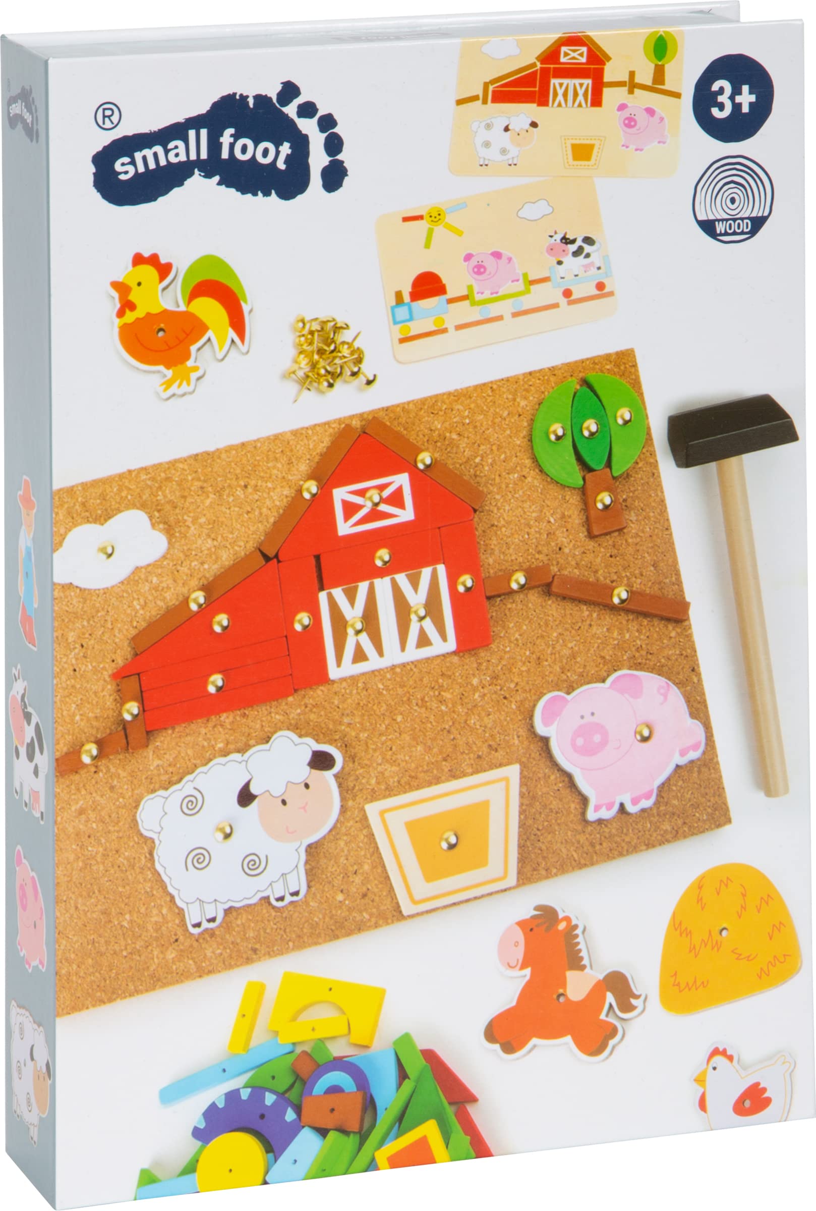 Small Foot 10228 Jeu de clous « Ferme » en bois, planche de liège avec motifs de ferme pour créer des images, à partir de 6 ans