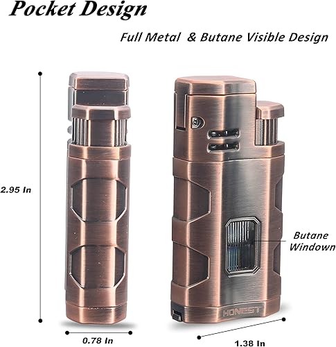 Miniatura 2 de Encendedor de antorcha con llama de chorro triple recargable de butano, encendedor a prueba de viento con soporte de soporte para puros, butano no