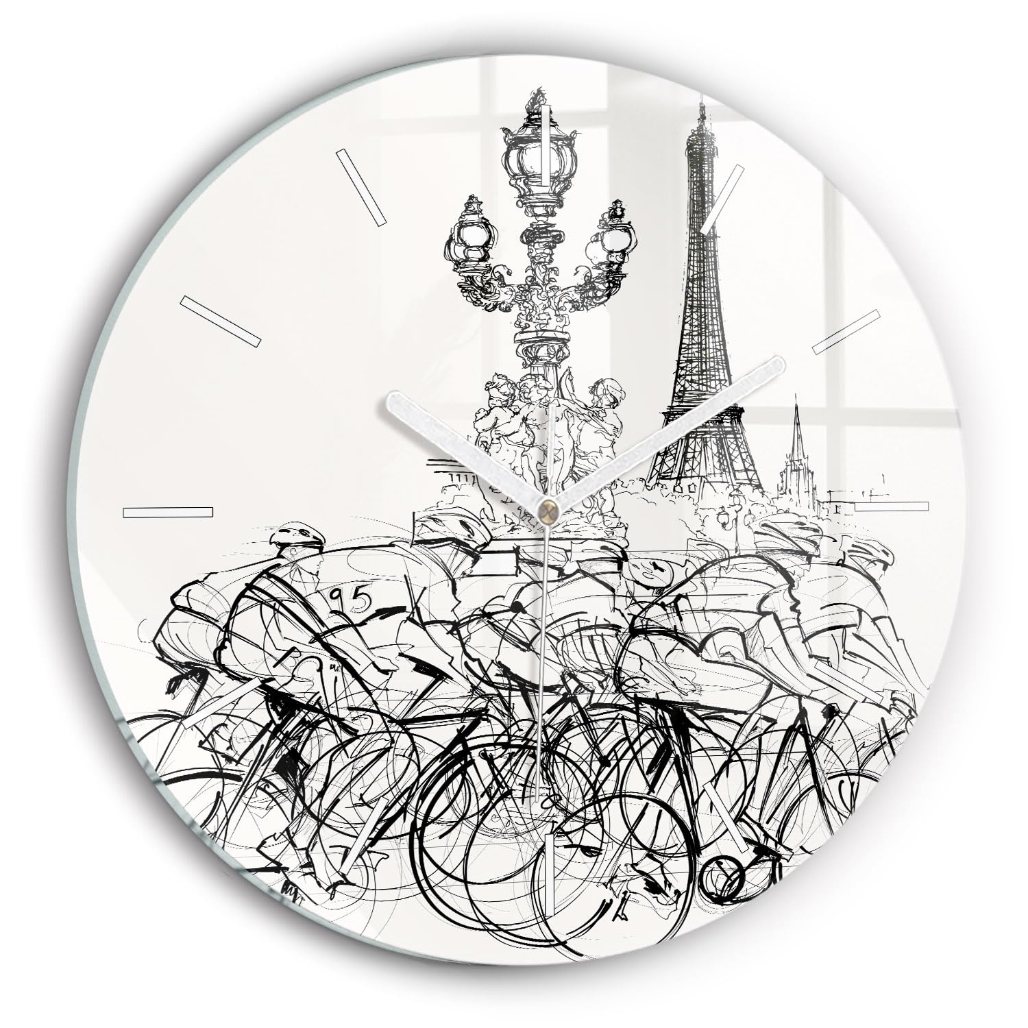 Horloge en verre cyclisme 30 cm couleurs vives silencieuse