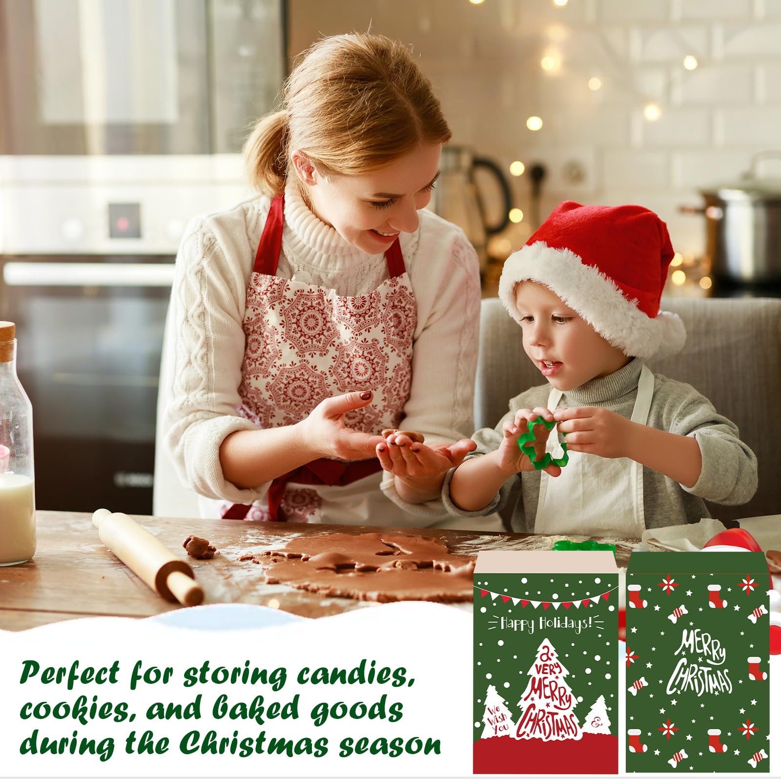 100pk Christmas Tree Candy Sweet Bags,Small Paper Candy Bag,5''x7'' Xmas Green Sweetie - Image 4