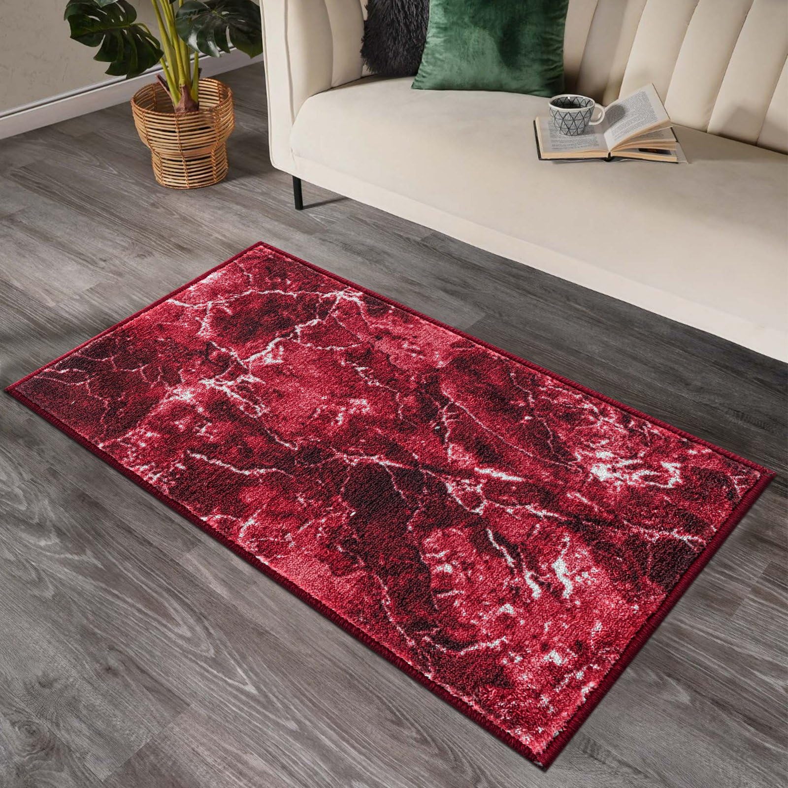 renoazul® Anti Slip Door Mats Indoor With Gel Backing - Marble Rug - 80 x 150 cm - Red - Kitchen Rugs Non Slip Washable Large - Ideal For Large Entrances And Welcome Mat.