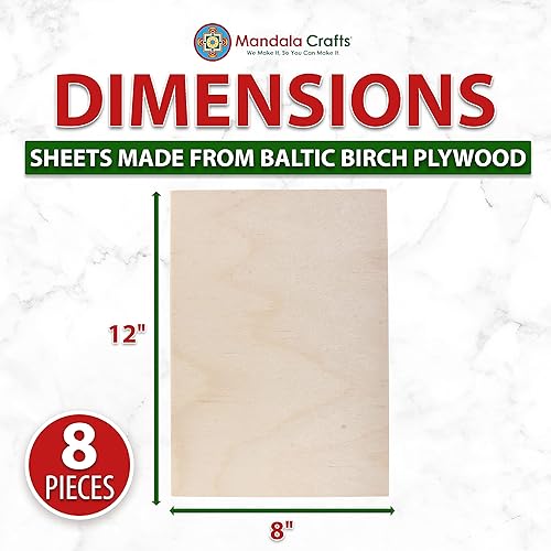 Miniatura 3 de Mandala Crafts Tablero de madera contrachapada de abedul báltico de 12 x 8 pulgadas, 8 hojas de madera finas para manualidades, modelo de corte