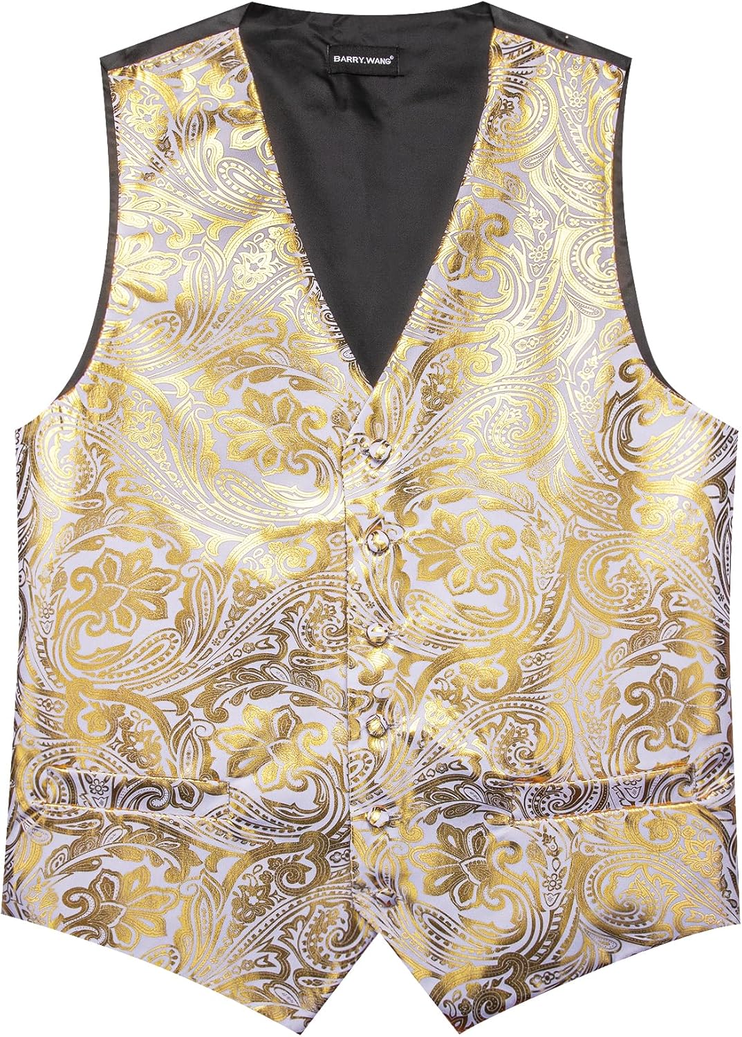 Barry.Wang Mens Vest Tie BowTie Set Shiny Floral Suit Vests Necktie Cufflinks Hanky Formal Waistcoat Wedding Party Disco 7PCS