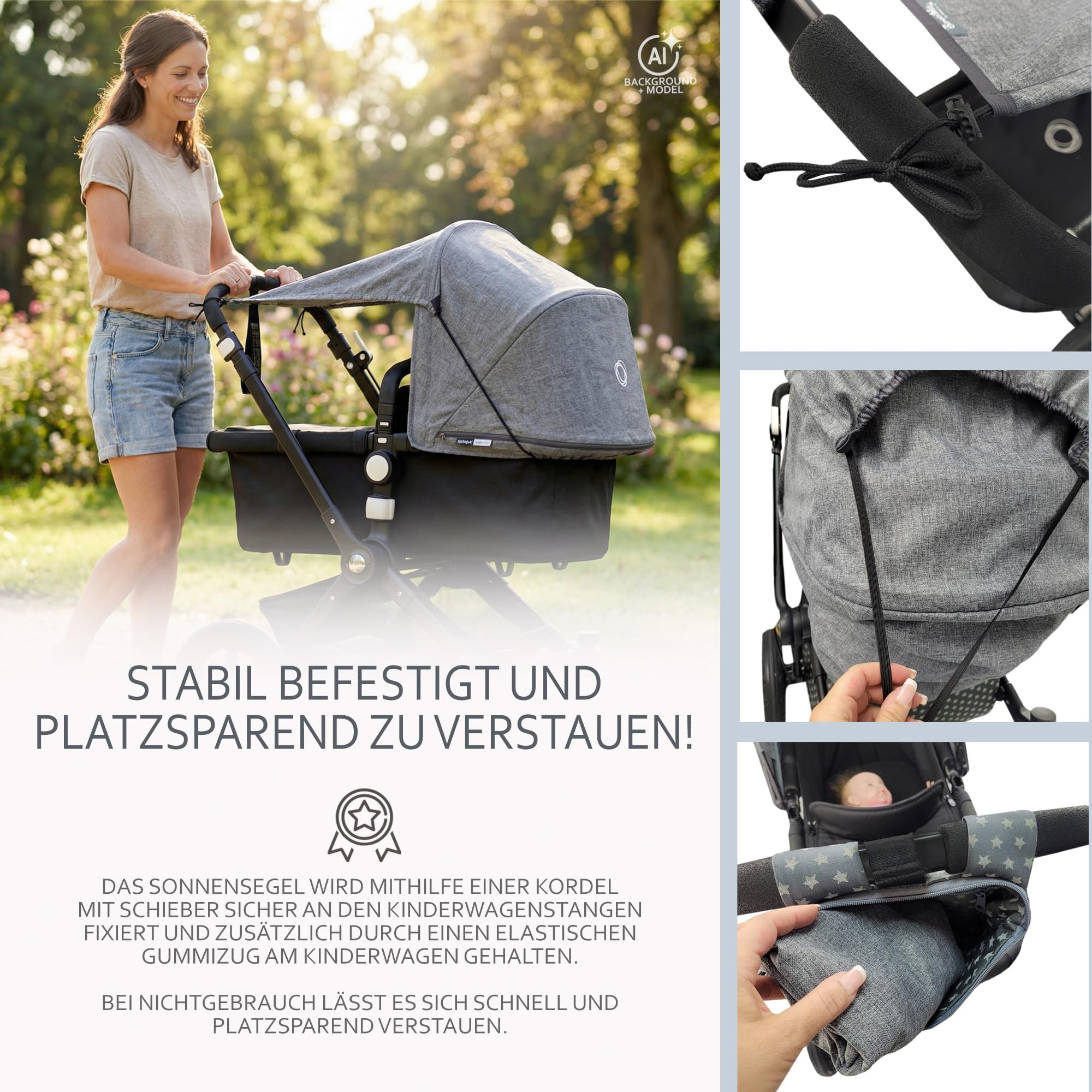 Sonnensegel für Kinderwagen UV Schutz 50+ Universal (Sterne beige)