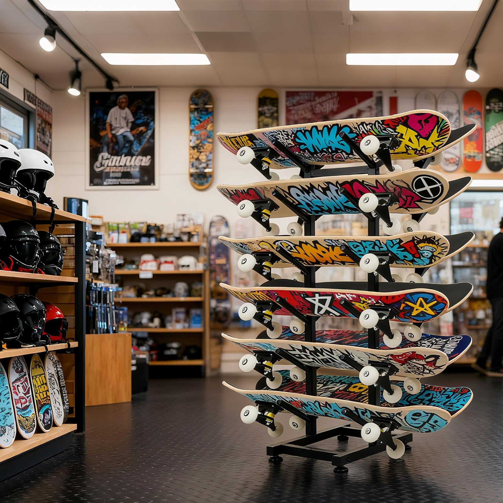 BiJun Skateboard-Racks, Bodenständer, 6-lagiger Skateboard-Halter, Snowboard-Aufbewahrung, Skateboard-Organizer, Bodenständer für Deck, Longboard, Snowboard, Standard-Skateboards