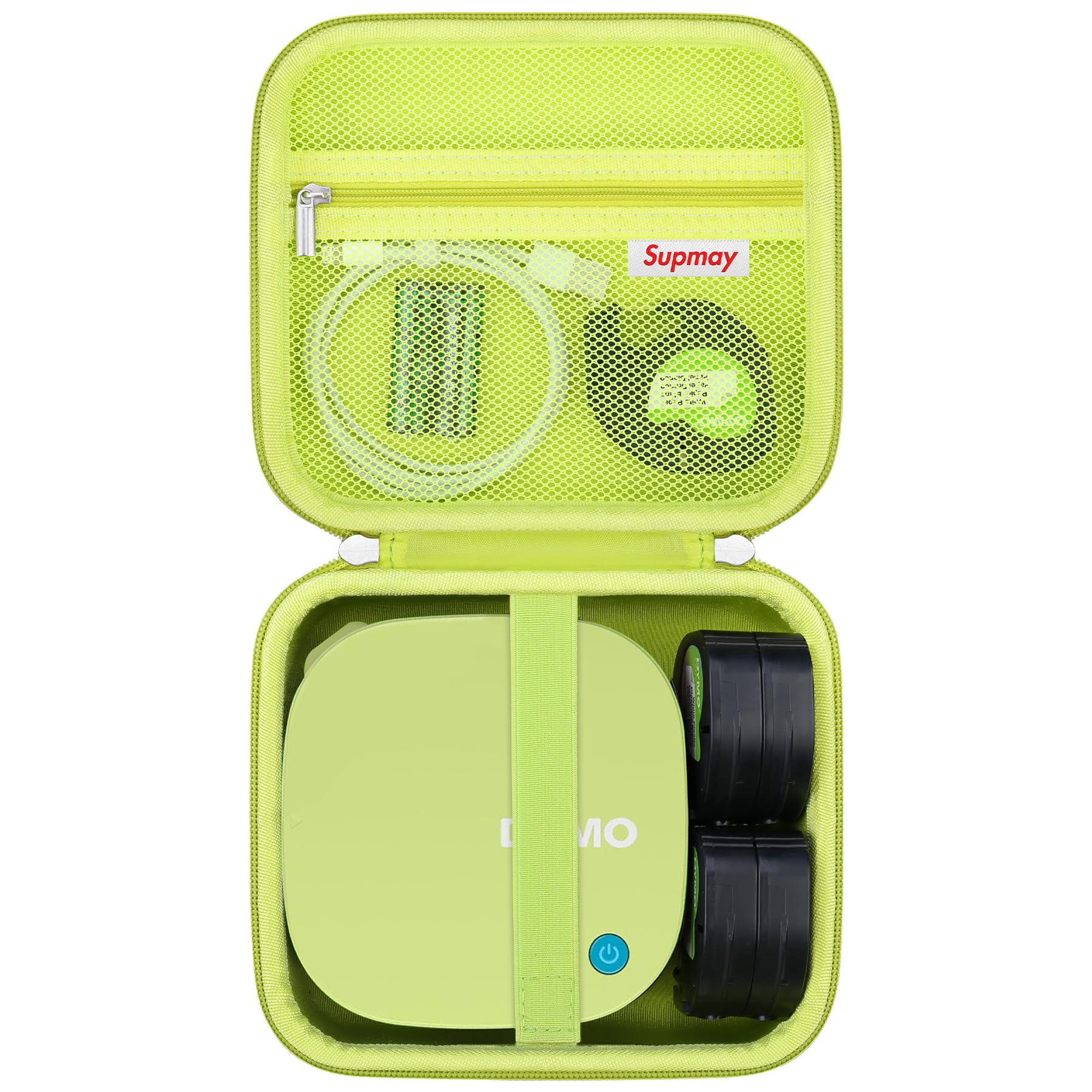 Supmay Hard Case for DYMO LetraTag 200B Bluetooth Compact Label Maker, Storage Holder Bag with Zipper Mesh Pocket for Label Tapes, Batteries, Charging Cable, Green