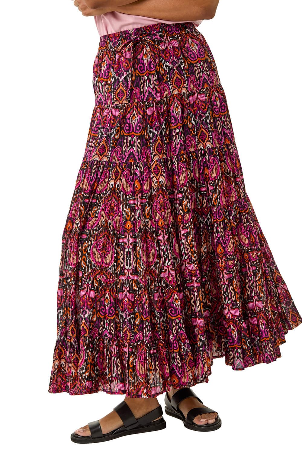 Roman Women's Black Abstract Print Tiered Skirt Size 12