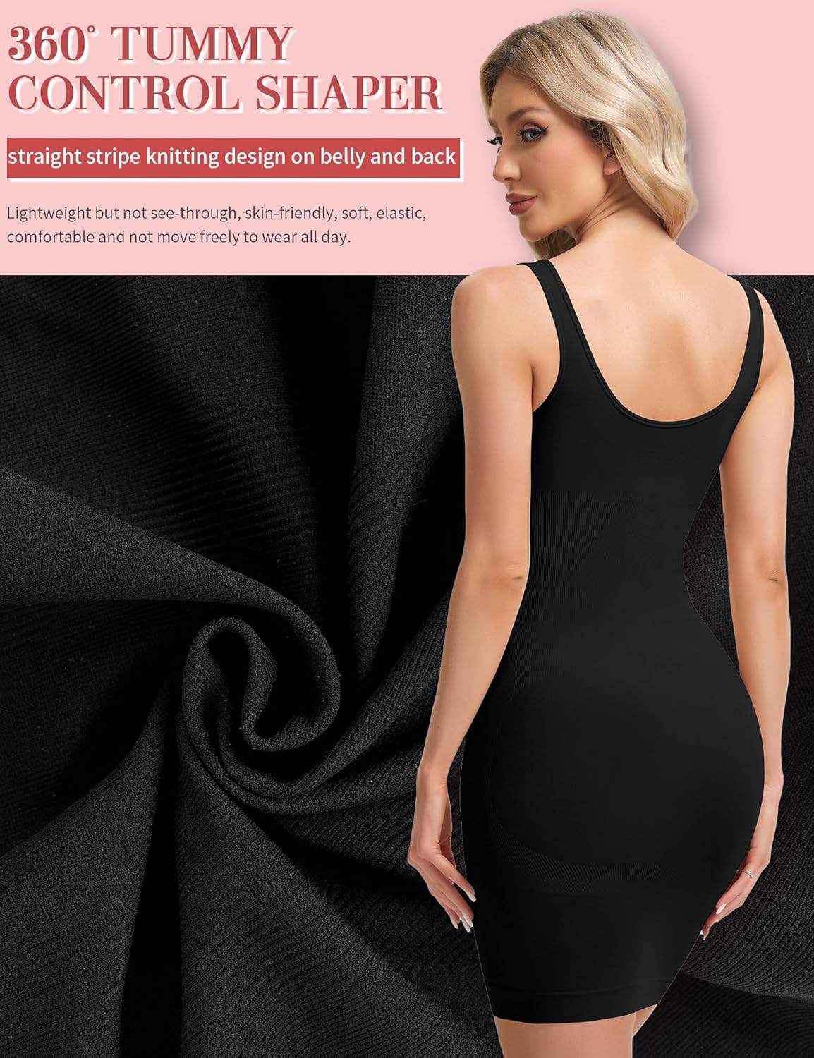 SLIMBELLE Built In Bra Shapewear Dress Slip For Women Square Neck Cami Tummy Control Full Slip Shaper Under Dresses - Image 4